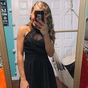 made in crocheted black skater dress